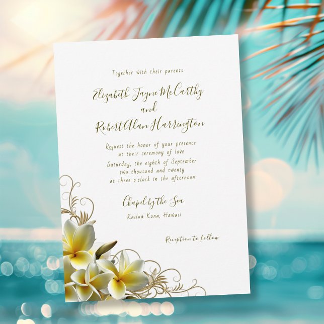 White Plumeria Custom Island Wedding Einladung (Von Creator hochgeladen)
