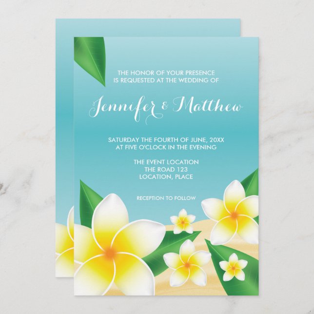 White Plumeria Frangipani Island Wedding Einladung (Vorne/Hinten)
