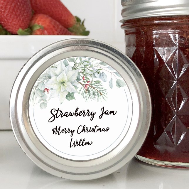 White Poinsettia Blank Homemade Mason Jar Runder Aufkleber (White Poinsettia Blank Homemade Mason Jar Classic Round Sticker)