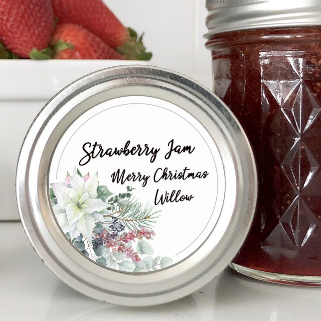 White Poinsettia Blank Homemade Mason Jar Runder Aufkleber (White Poinsettia Blank Homemade Mason Jar Classic Round Sticker)