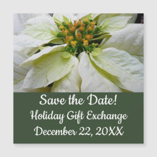 White Poinsettia Elegante Christmas Save the Date Magnetkarte