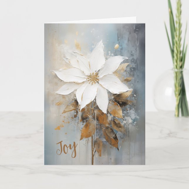White Poinsettia Joy Christmas Card Karte (Vorderseite)
