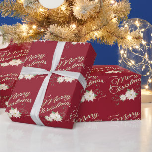 White Poinsettia Vintag Frohe Weihnachten Geschenkpapier