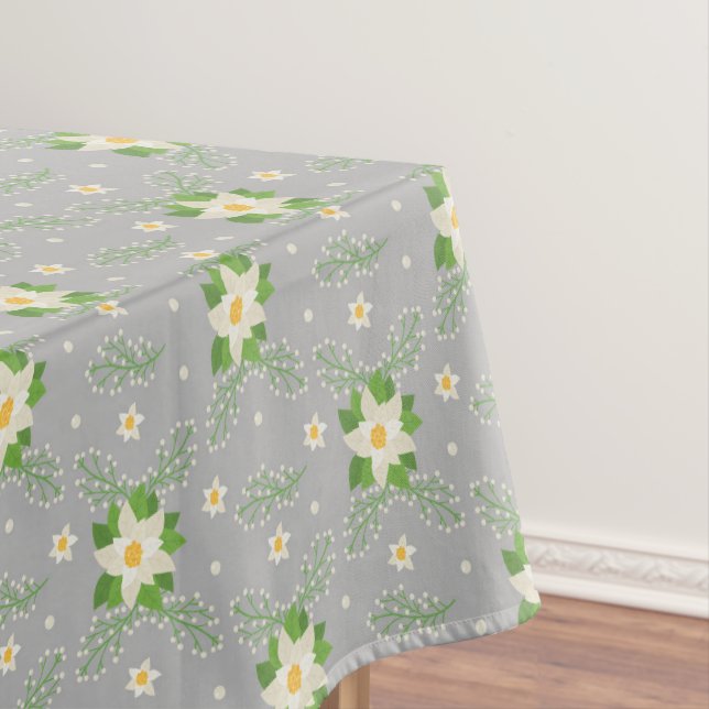 White Poinsettias Green Blätter Weihnachten auf Gr Tischdecke (Beispiel)