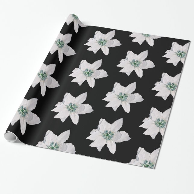 White Pointsetta Weihnachtswrapping Paper Geschenkpapier (Ungerollt)
