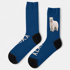 White Polar Bear on Blue Alaska Socken