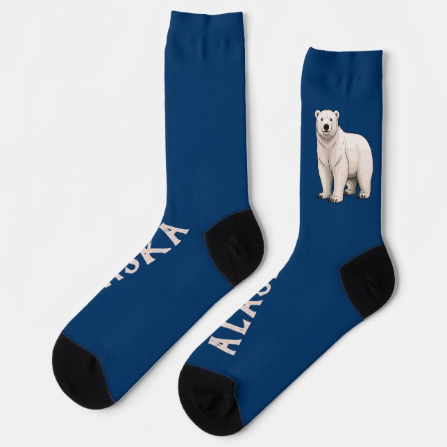 White Polar Bear on Blue Alaska Socken (Linkes Detail)