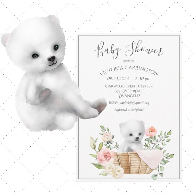 White Polar Bear Watercolor Kinderdusche Einladung (Von Creator hochgeladen)