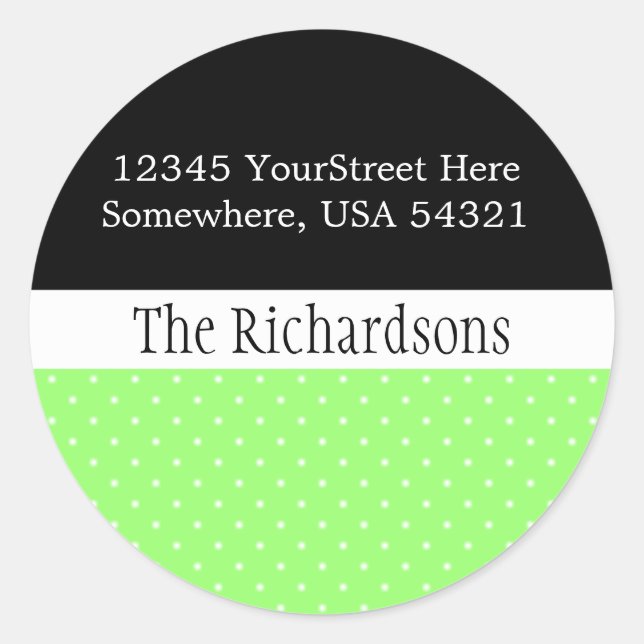 White Polka Dot Address Label Runder Aufkleber (Vorderseite)