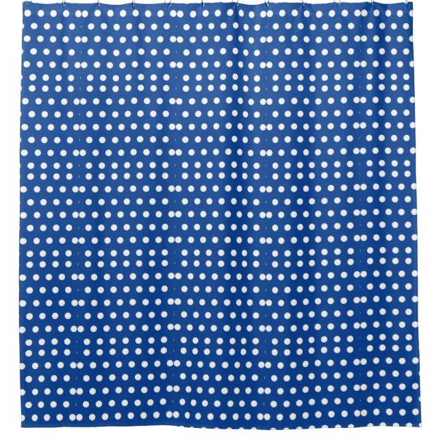 White Polka Dot auf blauem Hintergrund Duschvorhang (Vorderseite)
