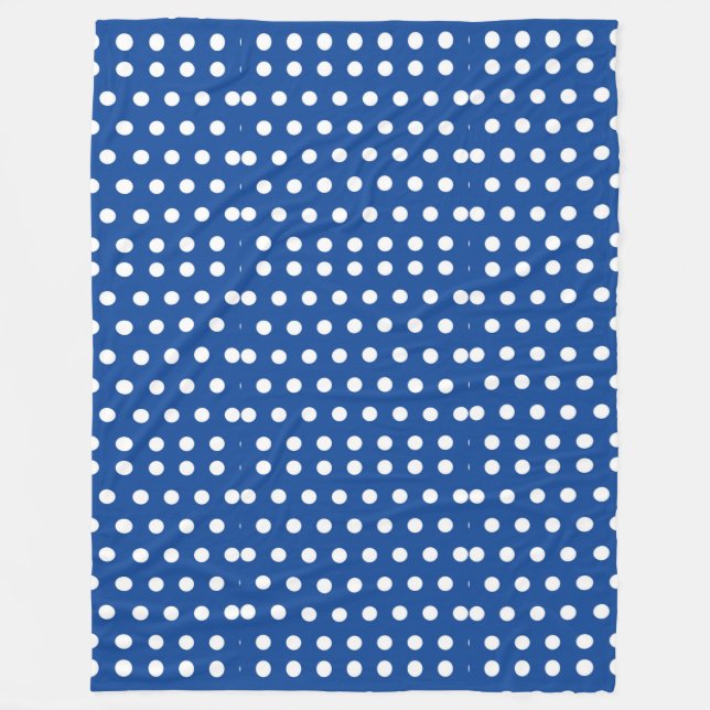 White Polka Dot auf blauem Hintergrund Fleecedecke (Vorderseite)