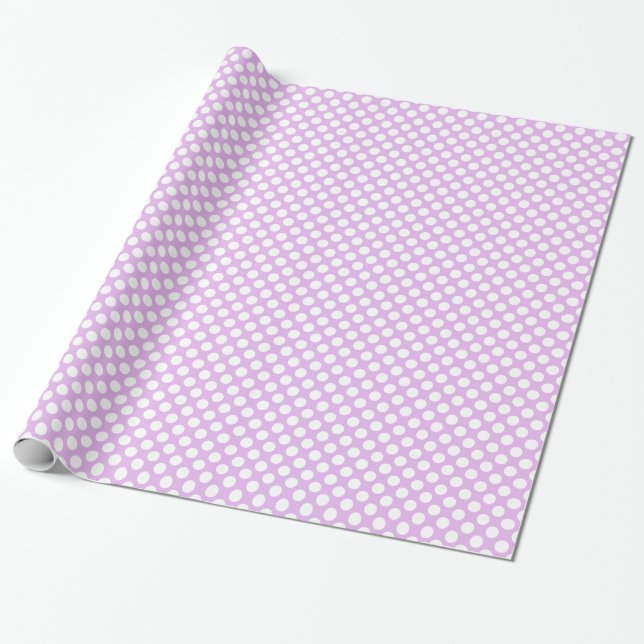 White Polka Dot auf Lavendel Hintergrund Geschenkpapier (Ungerollt)