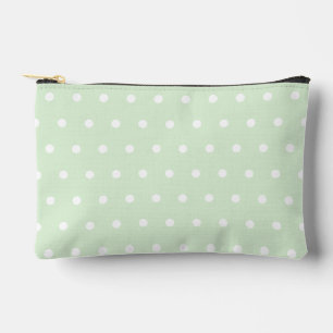 White Polka Dot auf Milky Jade Green Zubehörtasche
