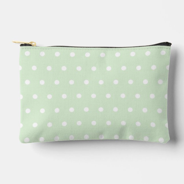 White Polka Dot auf Milky Jade Green Zubehörtasche (Vorderseite)