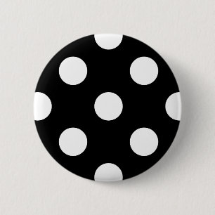 White Polka Dot auf schwarzem Muster Button