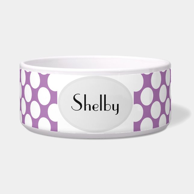 White Polka Dot Keramik Dog Food Bowl - HAMbWG Napf (Vorderseite)