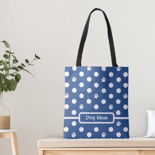 White Polka-Dot Paw Prints Blue Personalize