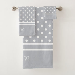 White Polka Dot Personalisiert grau / grau Badhandtuch Set