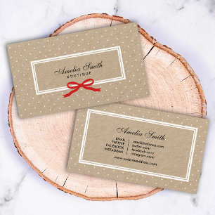 White Polka Dot Red Ribbon Social Media Kraft Visitenkarte