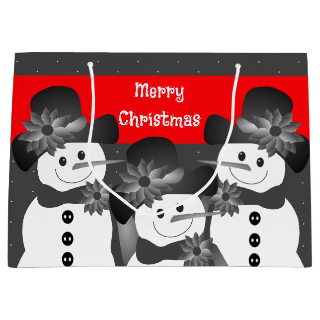 White Polka Dot Snowman Frohe Weihnachten Große Geschenktüte (Vorderseite)