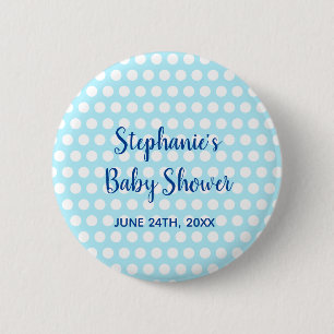 White Polka Dots Aquamarin Blue Girl Boy Baby Show Button