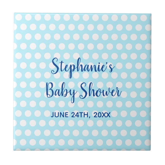 White Polka Dots Aquamarin Blue Girl Boy Baby Show Fliese (Vorderseite)