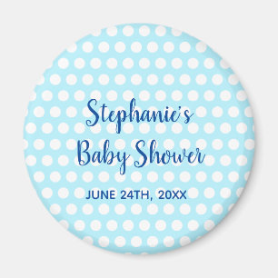 White Polka Dots Aquamarin Blue Girl Boy Baby Show Magnet