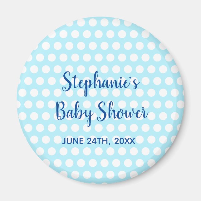 White Polka Dots Aquamarin Blue Girl Boy Baby Show Magnet (Vorne)