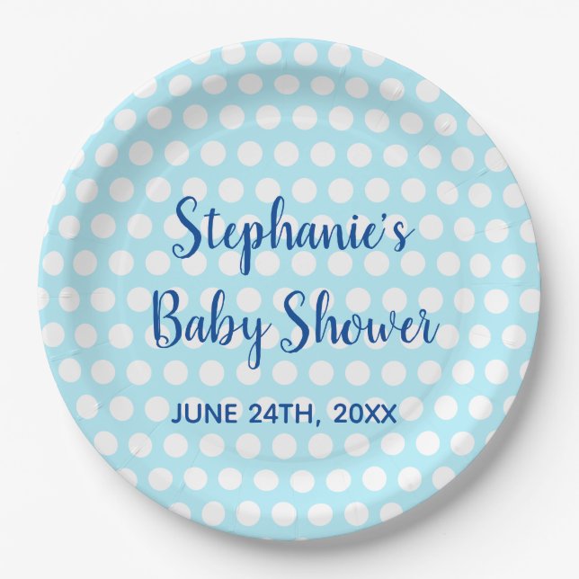 White Polka Dots Aquamarin Blue Girl Boy Baby Show Pappteller (Vorderseite)