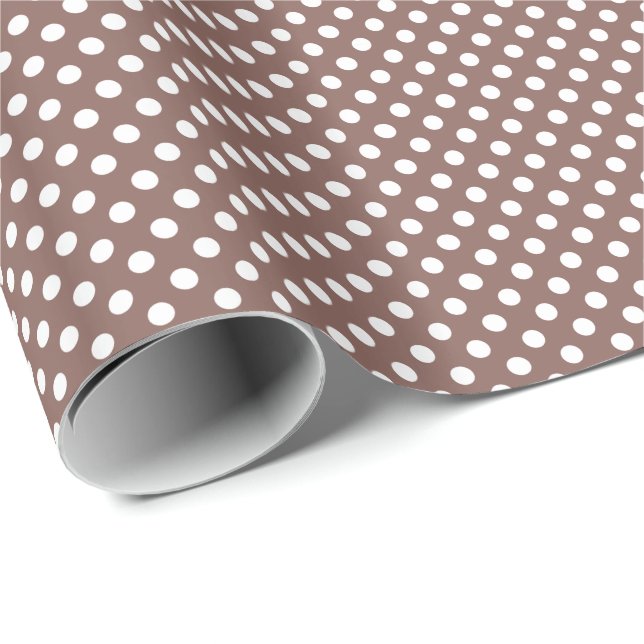 White Polka Dots auf Cognac Brown Geschenkpapier (Rolleneckpunkt)