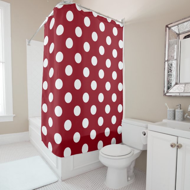 White Polka Dots auf Crimson Red Duschvorhang (Beispiel)