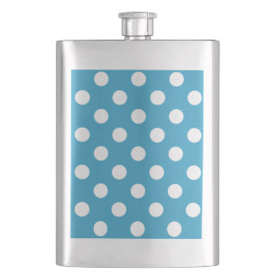 White Polka Dots auf Peacock Blue Background Flachmann