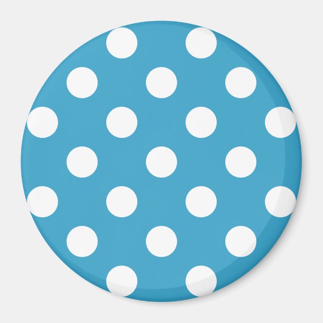 White Polka Dots auf Peacock Blue Background Magnet (Vorne)