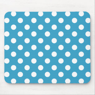 White Polka Dots auf Peacock Blue Background Mousepad