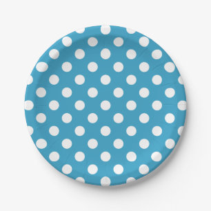 White Polka Dots auf Peacock Blue Background Pappteller