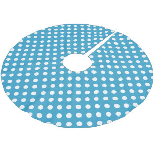 White Polka Dots auf Peacock Blue Background Polyester Weihnachtsbaumdecke
