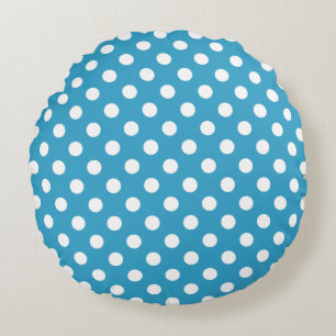 White Polka Dots auf Peacock Blue Background Rundes Kissen