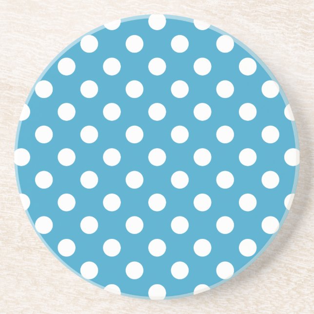 White Polka Dots auf Peacock Blue Background Sandstein Untersetzer (Vorne)