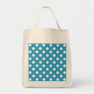 White Polka Dots auf Peacock Blue Background Tragetasche