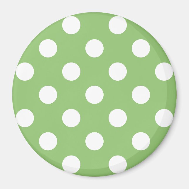 White Polka Dots auf Pistachio Green Magnet (Vorne)