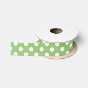 White Polka Dots auf Pistachio Green Satinband