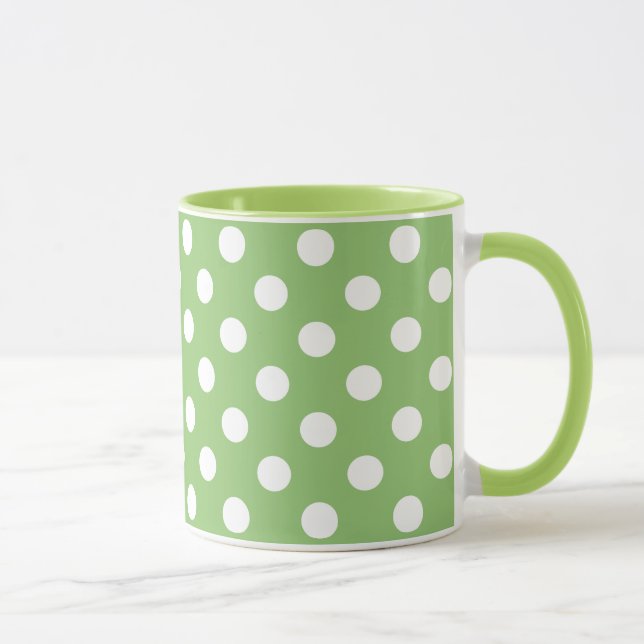 White Polka Dots auf Pistachio Green Tasse (Rechts)