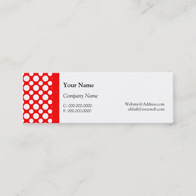 White Polka Dots auf Red Business Cards Mini Visitenkarte (Vorderseite)