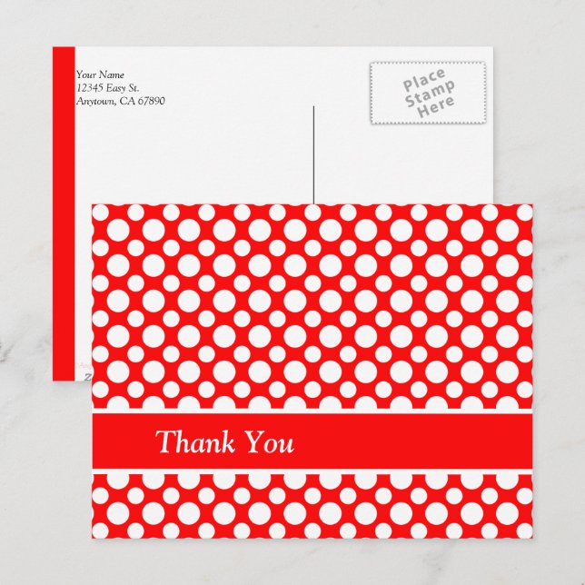White Polka-Dots auf Red Custom Danke Postcard Postkarte (Vorne/Hinten)