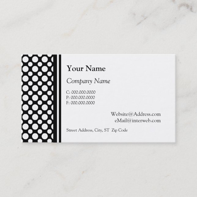 White Polka dots Custom Initial Business Cards Visitenkarte (Vorderseite)