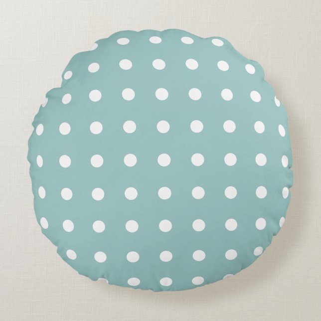 White Polka Dots Geometric Muster Eggshell Blau Rundes Kissen (Vorderseite)