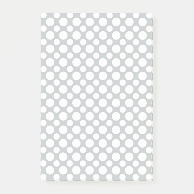 White Polka Dots Groß und Klein auf grauen Sticky Post-it Klebezettel (Vorderseite)