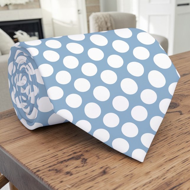 White Polka Dots on Baby Blue Custom Necktie Krawatte (Von Creator hochgeladen)