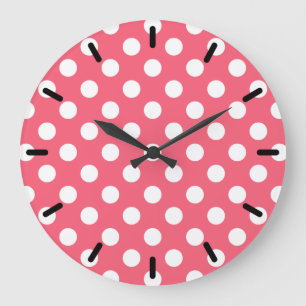 White polka dots on coral große wanduhr