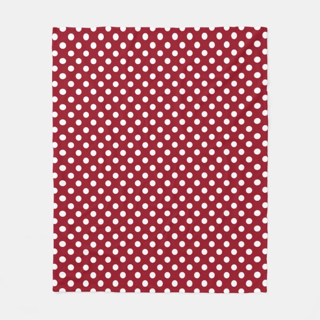 White Polka Dots on Crimson Red Fleecedecke (Vorderseite)
